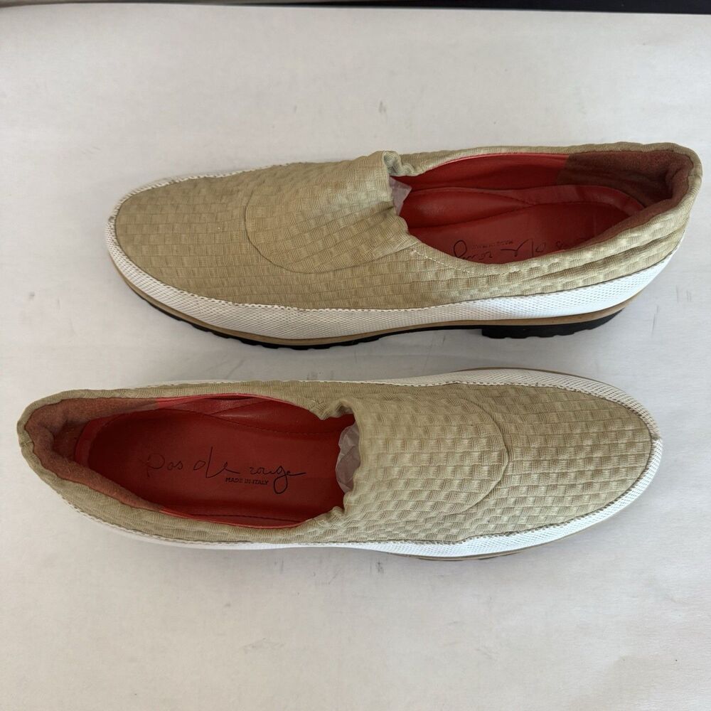 Pas de Rouge Tan & White Stretch‎ Fabric Slip On Flat Shoes Women EU 38.5 US 7.5 - Picture 7 of 16